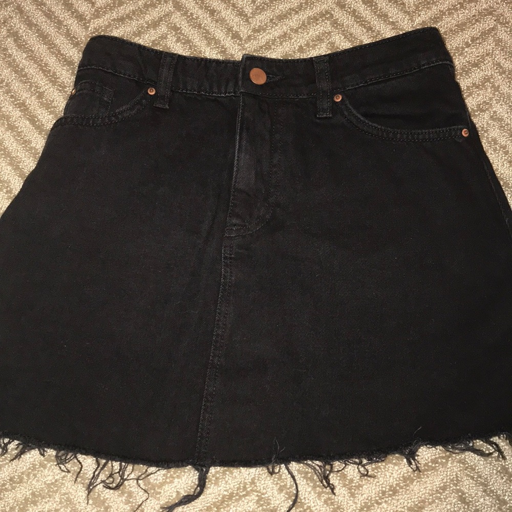 Black Denim Frayed Skirt
